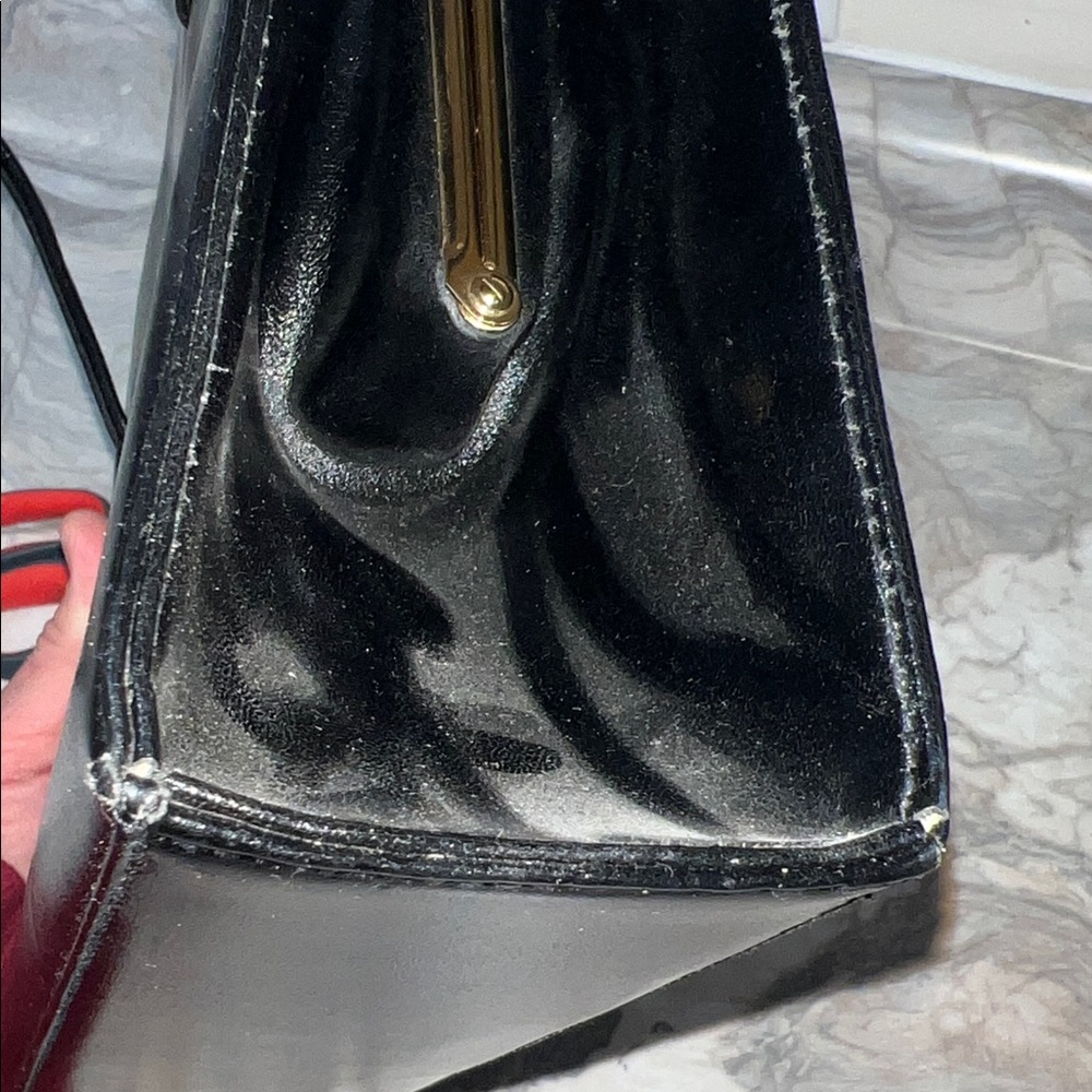 Adrian Gold London Real Leather Made In England Black Scalloped Top Handbag VTG - Picture 11 of 11